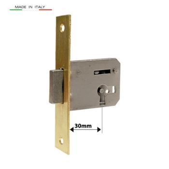 ZAMEK Meblowy na Klucz WPUSZCZANY - 30 mm - Czoło MOSIĄDZ 100x18 - PRAWY