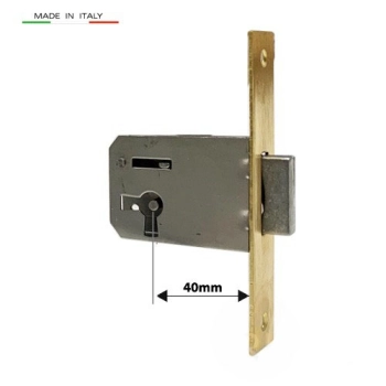 ZAMEK Meblowy na Klucz WPUSZCZANY - 40 mm - Czoło MOSIĄDZ 100x18 - LEWY