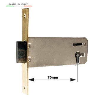 ZAMEK Meblowy na Klucz WPUSZCZANY - 70 mm - Czoło MOSIĄDZ 100x18 - PRAWY