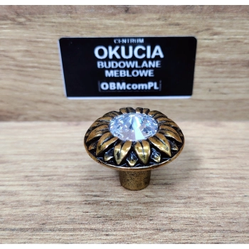 GAŁKA Meblowa 30 mm MARGO Zdobiona Szkło Kryształ Uchwyt Rączka STARE ZŁOTO