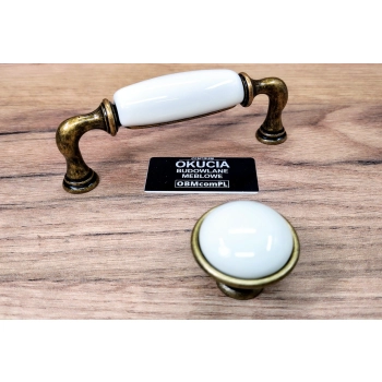 GAŁKA Meblowa Ceramiczna 35 mm BRANDO Rączka Uchwyt STARY MOSIĄDZ + Kremowy