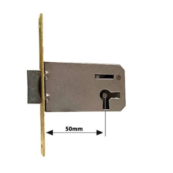 ZAMEK Meblowy na Klucz WPUSZCZANY - 50 mm - Czoło MOSIĄDZ 100x18 - PRAWY
