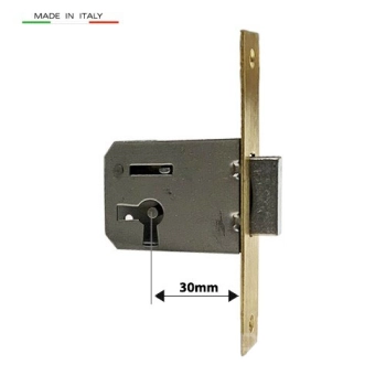 ZAMEK Meblowy na Klucz WPUSZCZANY - 30 mm - Czoło MOSIĄDZ 100x18 - LEWY