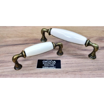 UCHWYT Meblowy DECORA Ceramiczny 112x22 Retro Stary Mosiądz Kremowy L-96