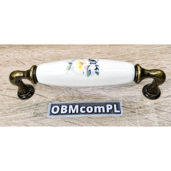 UCHWYT Meblowy DECORA Ceramiczny 146x24 Zdobiony Stary Mosiądz Kwiaty L-128