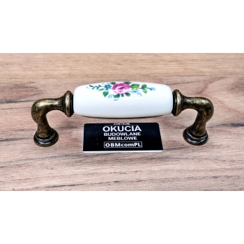 UCHWYT Meblowy DECORA Ceramiczny 112x22 Zdobiony Stary Mosiądz Kwiaty L-96