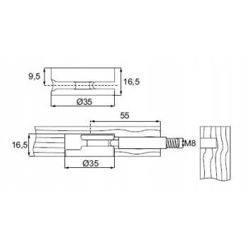 2 szt - Mimośród meblowy fi 35 x 16,5 mm JUMBO, Złącze meblowe MOCNE