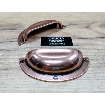 UCHWYT Meblowy MUSZELKA Duża 95x38 Rączka Stara MIEDŹ L-64 mm