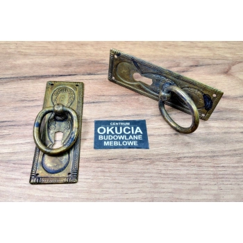 UCHWYT Meblowy Pionowy z otworem na klucz 34x97 Mosiądz Patyna Retro