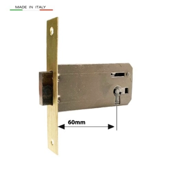 ZAMEK Meblowy na Klucz WPUSZCZANY - 60 mm - Czoło MOSIĄDZ 100x18 - PRAWY
