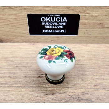GAŁKA Meblowa Ceramiczna 30 mm MARCO Rączka Uchwyt Stary Mosiądz + Kwiaty