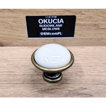 GAŁKA Meblowa Ceramiczna 35 mm BRANDO Rączka Uchwyt STARY MOSIĄDZ + Kremowy