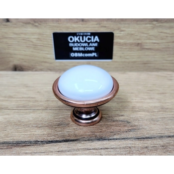 GAŁKA Meblowa Ceramiczna 40 mm BRANDO Rączka Uchwyt STARA MIEDŹ + BIAŁY