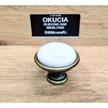 GAŁKA Meblowa Ceramiczna 35 mm BRANDO Rączka Uchwyt STARY MOSIĄDZ + BIAŁY