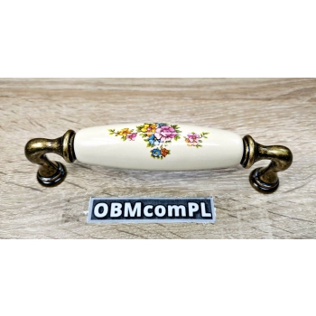 UCHWYT Meblowy DECORA Ceramiczny 146x24 Zdobiony Stary Mosiądz Kwiaty L-128