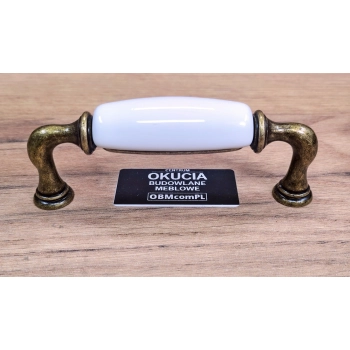 UCHWYT Meblowy DECORA Ceramiczny 112x22 Rączka Stary Mosiądz Biały L-96 mm