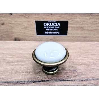 GAŁKA Meblowa Ceramiczna 40 mm BRANDO Rączka Uchwyt STARY MOSIĄDZ + KREMOWY