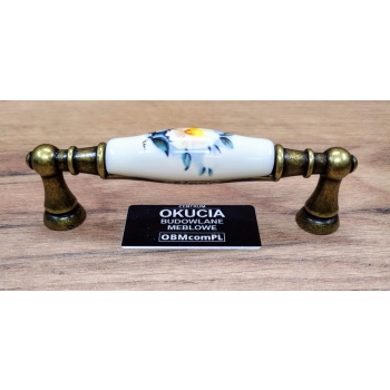 UCHWYT Meblowy FLORA Ceramiczny 112x18 Zdobiony Stary Mosiądz Kwiaty L-96