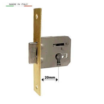 ZAMEK Meblowy na Klucz WPUSZCZANY - 20 mm - Czoło MOSIĄDZ 100x18 - PRAWY
