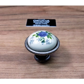 GAŁKA Meblowa Ceramiczna 40 mm BRANDO Rączka Uchwyt STARE SREBRO + KWIATY