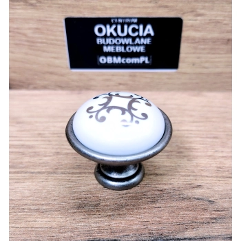 GAŁKA Meblowa Ceramiczna 35 mm BRANDO Rączka Uchwyt STARA STAL + BIAŁY