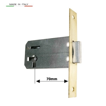 ZAMEK Meblowy na Klucz WPUSZCZANY - 70 mm - Czoło MOSIĄDZ 100x18 - LEWY