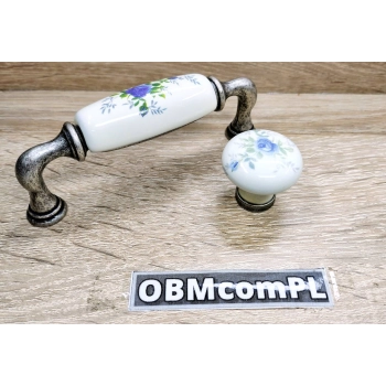 UCHWYT Meblowy DECORA Ceramiczny 112x22 Zdobiony Stare Srebro Kwiaty L-96