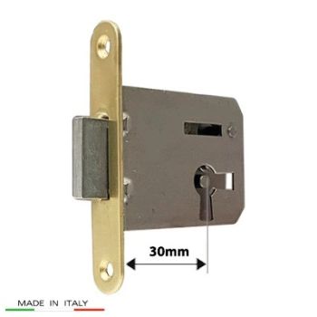 ZAMEK Meblowy na Klucz WPUSZCZANY - 30 mm - Czoło MOSIĄDZ 68x12 - PRAWY