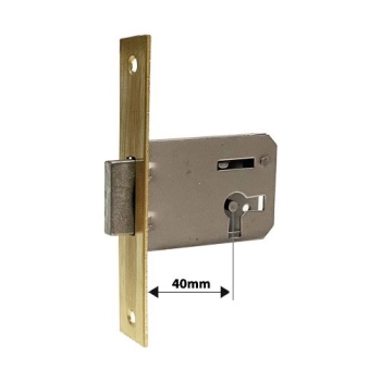 ZAMEK Meblowy na Klucz WPUSZCZANY - 40 mm - Czoło MOSIĄDZ 100x18 - PRAWY