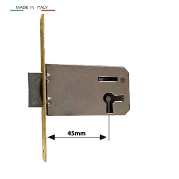 ZAMEK Meblowy na Klucz WPUSZCZANY - 45 mm - Czoło MOSIĄDZ 100x18 - PRAWY