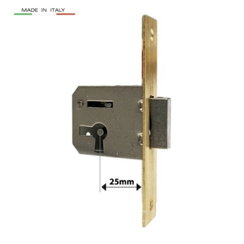 ZAMEK Meblowy na Klucz WPUSZCZANY - 25 mm - Czoło MOSIĄDZ 100x18 - LEWY