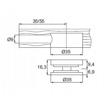 2 szt - Mimośród meblowy fi 35 x 16 mm MAMUT, Złącze meblowe MOCNE