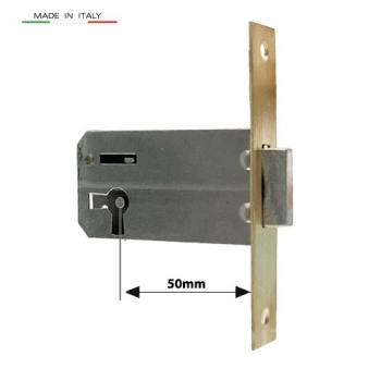 ZAMEK Meblowy na Klucz WPUSZCZANY - 50 mm - Czoło MOSIĄDZ 100x18 - LEWY