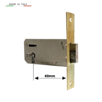 ZAMEK Meblowy na Klucz WPUSZCZANY - 60 mm - Czoło MOSIĄDZ 100x18 - LEWY