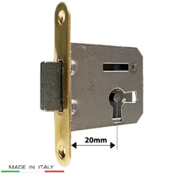 ZAMEK Meblowy na Klucz WPUSZCZANY - 20 mm - Czoło MOSIĄDZ 68x12 - PRAWY