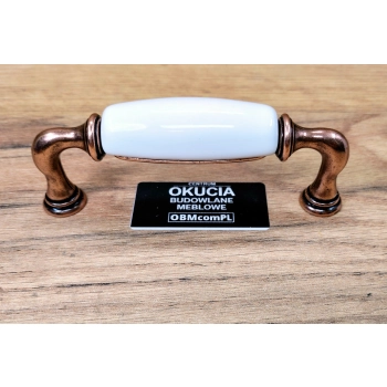 UCHWYT Meblowy DECORA Ceramiczny 112x22 Rączka Stara Miedź Biały L-96 mm