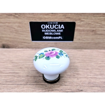 GAŁKA Meblowa Ceramiczna 30 mm MARCO Rączka Uchwyt Stary Mosiądz + Kwiaty