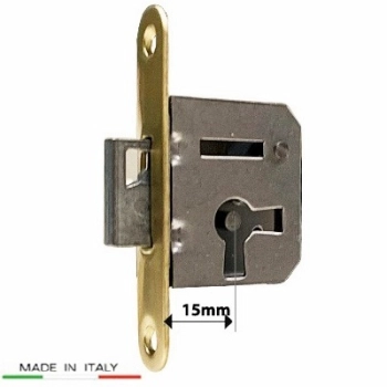 ZAMEK Meblowy na Klucz WPUSZCZANY - 15 mm - Czoło MOSIĄDZ 68x12 - PRAWY