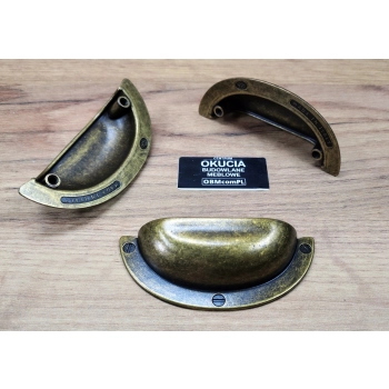 UCHWYT Meblowy MUSZELKA Duża 95x38 Rączka Stary Mosiądz L-64 mm
